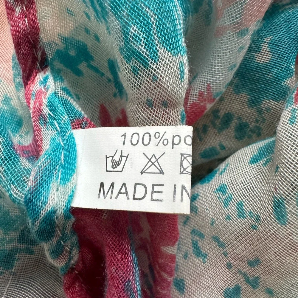 Abstract Print Infinity Scarf Pink Teal Lightweight Sheer Loop Resort Style